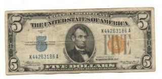 Wwii North African 1934 A Five Dollar Silver Certificate With Yellow Seal