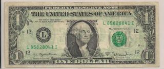 Offset Ink Error (back - To - Front) 1977 - A $1 Dollar Bill Federal Reserve Note