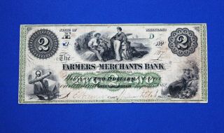 1862 $2 Farmers And Merchants Bank Greensborough Maryland Obsolete Banknote
