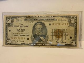 1929 $50 Federal Reserve Bank York Ny National Currency