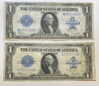 Set Of 2 1923 Large $1 Silver Certificate Horse Blanket Currency Note Fr 237