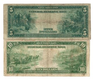 1914 St Louis $5 & $10 Large Size Federal Reserve Notes 2