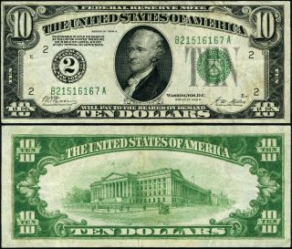 Fr.  2001 B $10 1928 - A Federal Reserve Note York B - A Block Vf