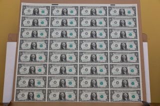 1981 L Series $1 One Dollar Bill Us Currency Sheet 32 Notes Uncut - Box