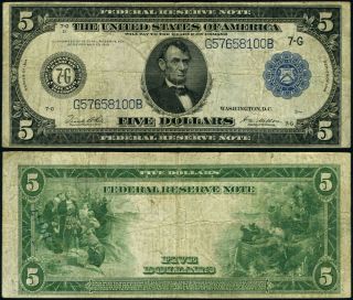 Fr.  871 B $5 1914 Federal Reserve Note Chicago Fine,