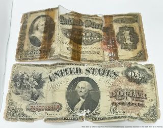 Two Old Large 1800s $1 One Dollar George Martha Washington Notes American Usa