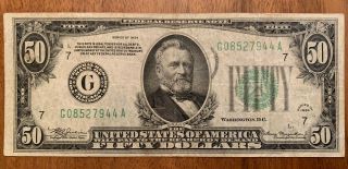 1934 Fifty Dollar Bill $50 G Chicago Illinois G08527944a