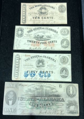 4 Pc 1863 The State Of Alabama Notes $1, .  50, .  25 &.  10