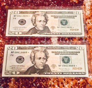 2017 $20 Dollar Star Notes,  2 Consecutive Crisp Uncirculated Bills