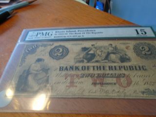 $2 Bank Of The Republic Obsolete Currency Banknote Providence Rhode Island Pmg15