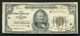 Fr.  1880 - D 1929 $50 Frbn Federal Reserve Bank Note Cleveland,  Oh (b)