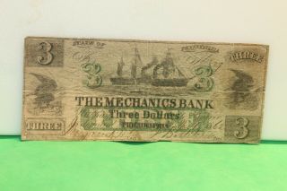 $3 1862 The Mechanics Bank Philadelphia,  Pa Obsolete Currency