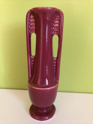 Shawnee Art Deco Pottery Bud Vase Oxblood Red Burgundy 8”