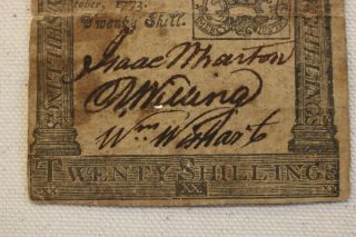 PA - 169 OCTOBER 1,  1773 20s TWENTY SHILLINGS PENNSYLVANIA COLONIAL CURRENCY 2