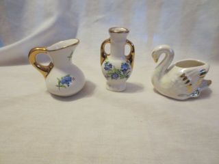 Vintage Holley Ross China Pitcher,  Swan,  Vase 22k Gold Art Pottery Laanna Pa