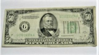 Old 50 Dollar Bill Series Of 1934 D Federal Reserve Bank Of Chicago $50.  00