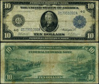 Fr.  918 $10 1914 Federal Reserve Note Cleveland Vg