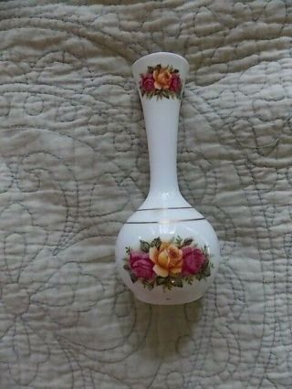 Vintage Fenton Bud Vase English Bone China 5 - 1/2 " Hi Yellow & Pink Rose Pattern