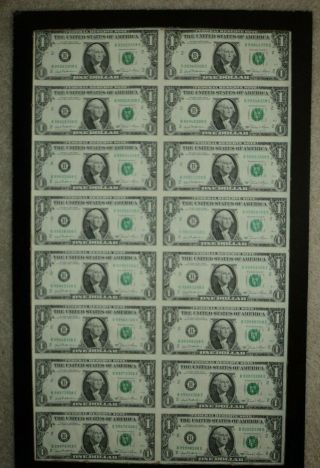 1981 Uncut Sheet Of 16 Us $1 Notes York