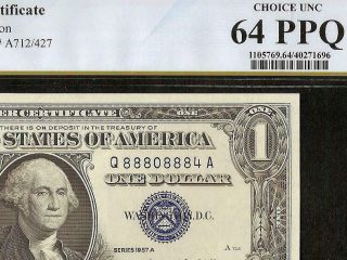 1957 A $1 Dollar Near Solid 8880 8884 Silver Certificate Note Pcgs 64 Ppq