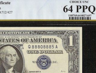 1957 A $1 Dollar Near Solid 8880 8885 Silver Certificate Note Pcgs 64 Ppq