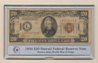 1934 A $20 Dollars Federal Reserve Note Hawaii Brown Seal,  Vf,  Fr 2305