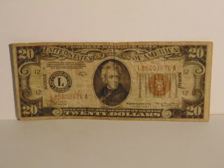 1934a $20 Dollar Bill Hawaii Brown Seal L85603676a