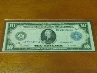 1914 $10 Federal Reserve Note 3 - C Philadelphia Pennsylvania Large Currency
