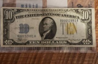 1934 A $10 Silver Certificate Yellow Seal,  Ww2 North Africa Emergency 00652881