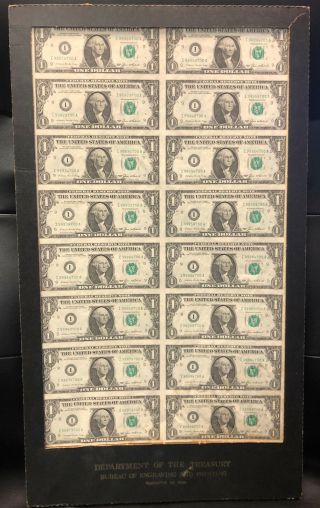 $1 1985 Uncut Sheet Sixteen Federal Reserve Notes Minneapolis Dept Of Treasury