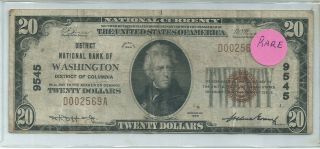 1929 $20 Dollar National Currency Note.  District National Bank Of Washington