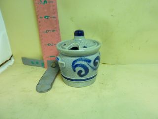 Marzi & Remy Blue & Gray Salt Glazed Stoneware Pottery Covered Bowl,  Maybe Salt