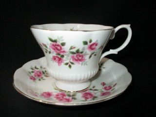 Cup Saucer Royal Albert Pink Cabbage Roses Chintz Rib Necked Corset Footed