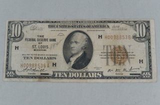 Series 1929 $10 Ten Dollars Federal Reserve Note Frn H St Louis P0356