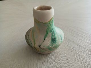Nemadji Clay Pottery Vase - Green Swirl Pattern Estate -