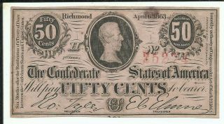 1st Series April 6th 1863 Confederate States Of America Fifty Cents No.  25274