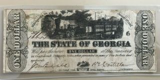 1863 Confederate State Of Georgia $1 One Dollar Large Passenger Train