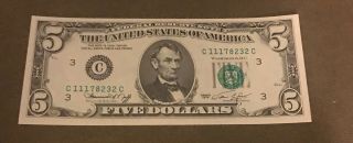 1974 $5.  Philadelphia Pennsylvania,  Federal Reserve Note,  Ccu