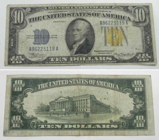 1934 A $10 North Africa Yellow Seal Silver Certificate,  A96225119a