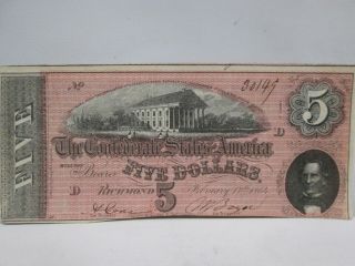 1864 Confederate States $5 Large Note