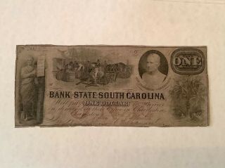 1859 $1 One Dollar The Bank Of The State Of South Carolina
