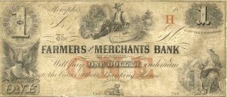 Tennessee Farmers & Merchants Bank $1 Dollar Obsolete Currency Ca 1850