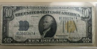 1934 A $10 Ten Dollar Silver Certificate Yellow Seal North Africa Issue