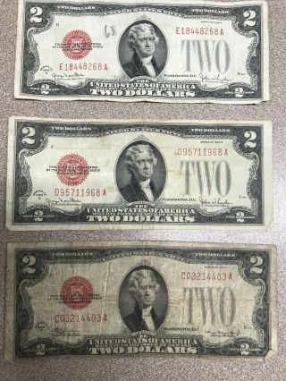Six - 1928 Two Dollar Notes - Red Seal