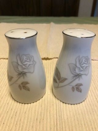 Vintage Noritake Salt & Pepper Shakers Rosay 6216 Japan White Gray Rose
