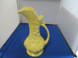 Vintage Mccoy Pottery Pitcher Vase Vines And Berries/grapes Yellow Gloss