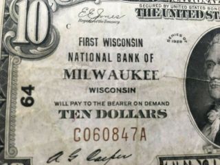 Usa 10 Dollars National 1929 - - Milwaukee,  Wi - - Charter 64
