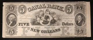 Us Currency - $5 Dollar Obsolete/broken Bank Note - Canal Bank,  Orleans