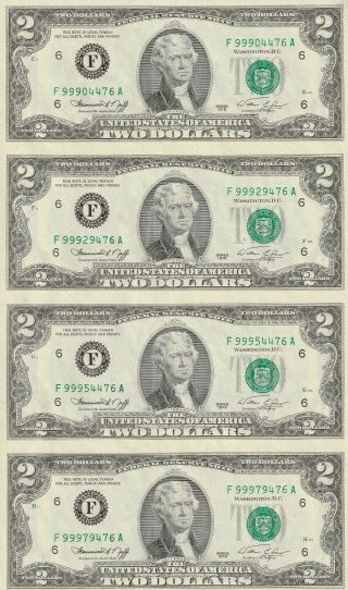 4 Piece Uncut U.  S.  Currency Sheet 1976 $2 Atlanta Federal Reserve Notes