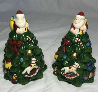 Spode Salt & Pepper Shakers Set Santa On Christmas Tree 4 3/4 "